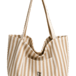 Pip & Me Canvas Midi Striped Beach Tote - Biscuit / Natural Oat