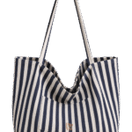 Pip & Me Canvas Midi Striped Beach Tote - French Navy / Natural Oat