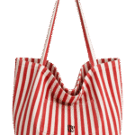 Pip & Me Canvas Midi Striped Beach Tote - Luxe Red / Natural Oat