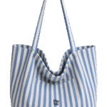 Pip & Me Canvas Midi Striped Beach Tote - Soft Blue / Natural Oat